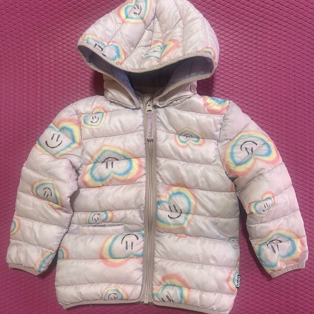 Molo Kids Puffer Jacket with Rainbow Hearts